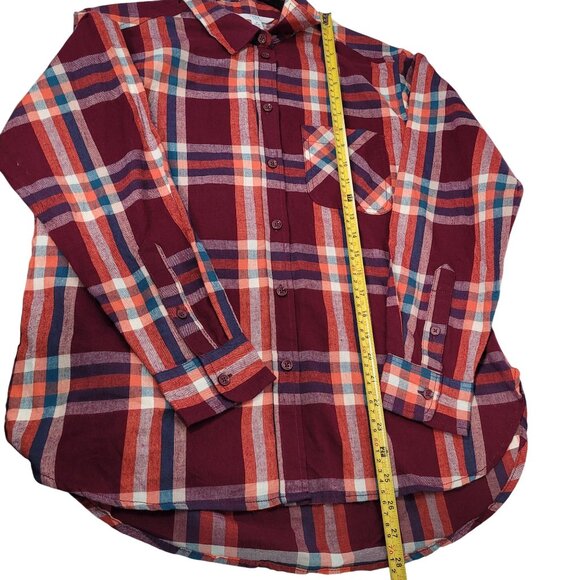Time & Tru Women's Burgundy Plaid Long Sleeve Button Down Shirt Small (4-6)New - Picture 11 of 11